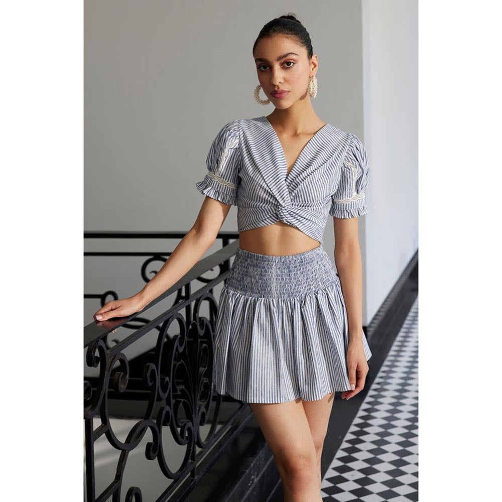 Kay Kay BY KKHUSHI SAHAII Blue Stripe Top And Skirt