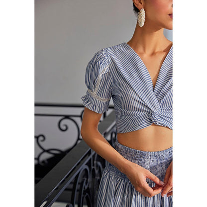 Kay Kay BY KKHUSHI SAHAII Blue Stripe Top And Skirt