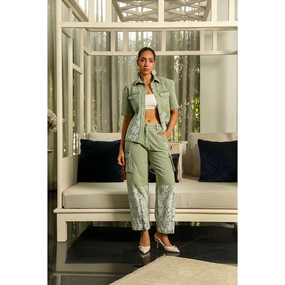 Kay Kay BY KKHUSHI SAHAII Green Lowis Floral Co-Ord Set