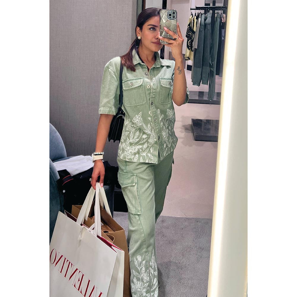 Kay Kay BY KKHUSHI SAHAII Green Lowis Floral Co-Ord Set