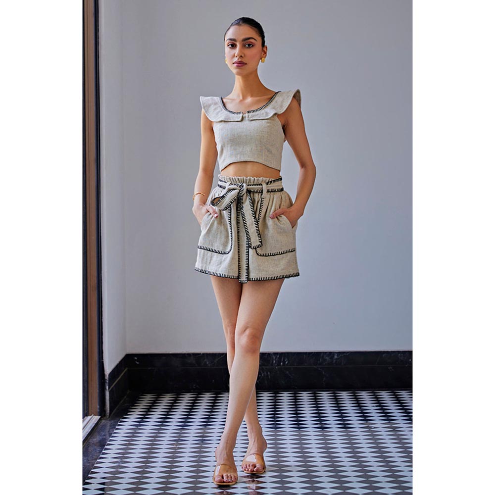 Kay Kay BY KKHUSHI SAHAII Grey Blanket Stitch Top And Short