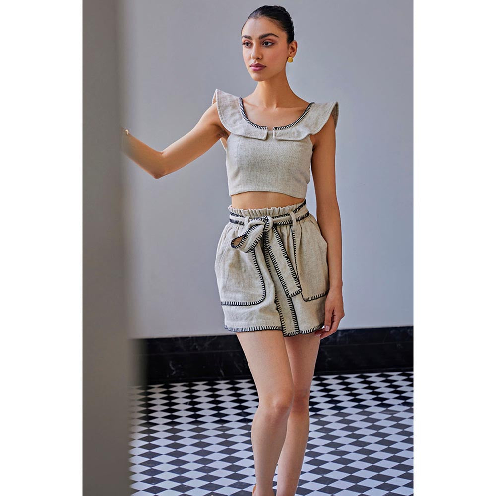 Kay Kay BY KKHUSHI SAHAII Grey Blanket Stitch Top And Short