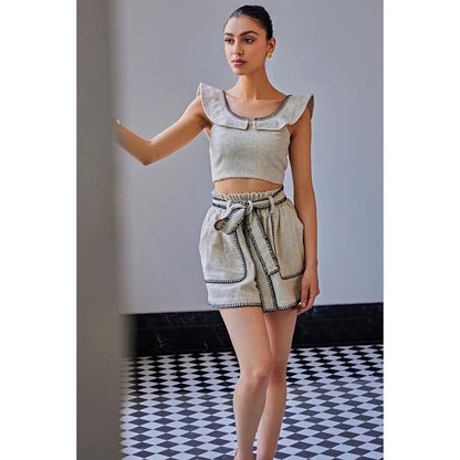Kay Kay BY KKHUSHI SAHAII Grey Blanket Stitch Top And Short