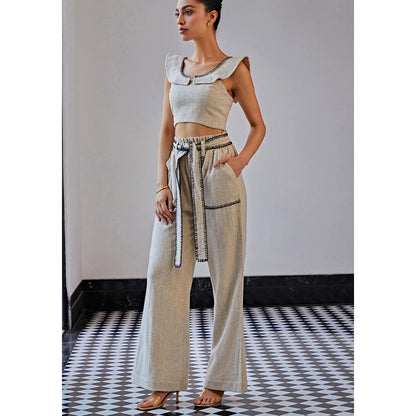 Kay Kay BY KKHUSHI SAHAII Grey Blanket Stitch Top And Short