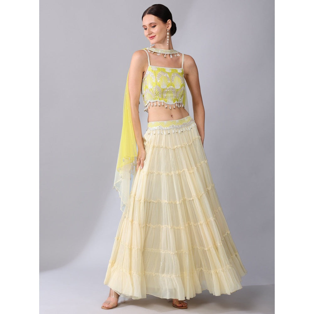 KEITH GOMES Bead Embroidered Blouse Lehenga (Set of 3)