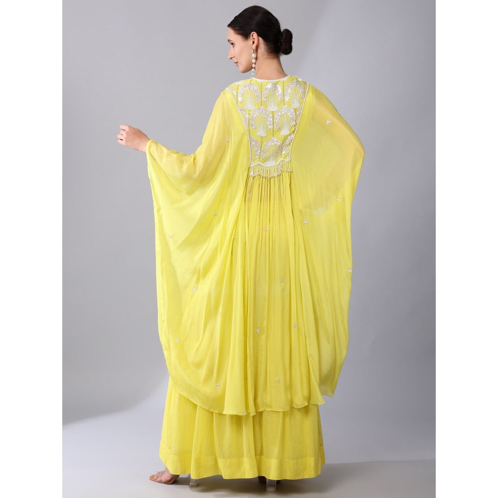 KEITH GOMES Yellow Embroidered High Low Tunic & Sharara (Set of 2)