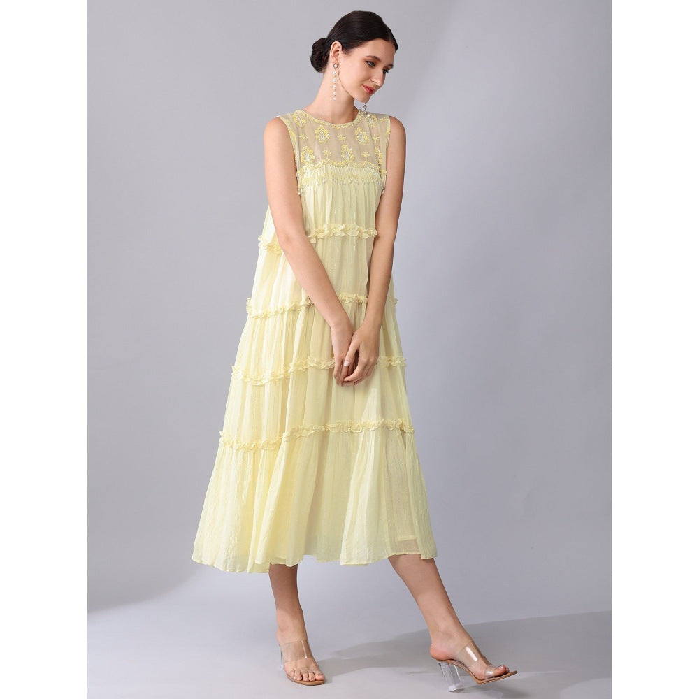 KEITH GOMES Yellow Tier Cotton Chiffon Dress