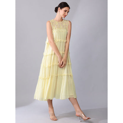 KEITH GOMES Yellow Tier Cotton Chiffon Dress