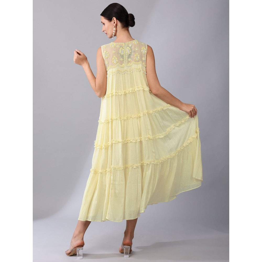 KEITH GOMES Yellow Tier Cotton Chiffon Dress