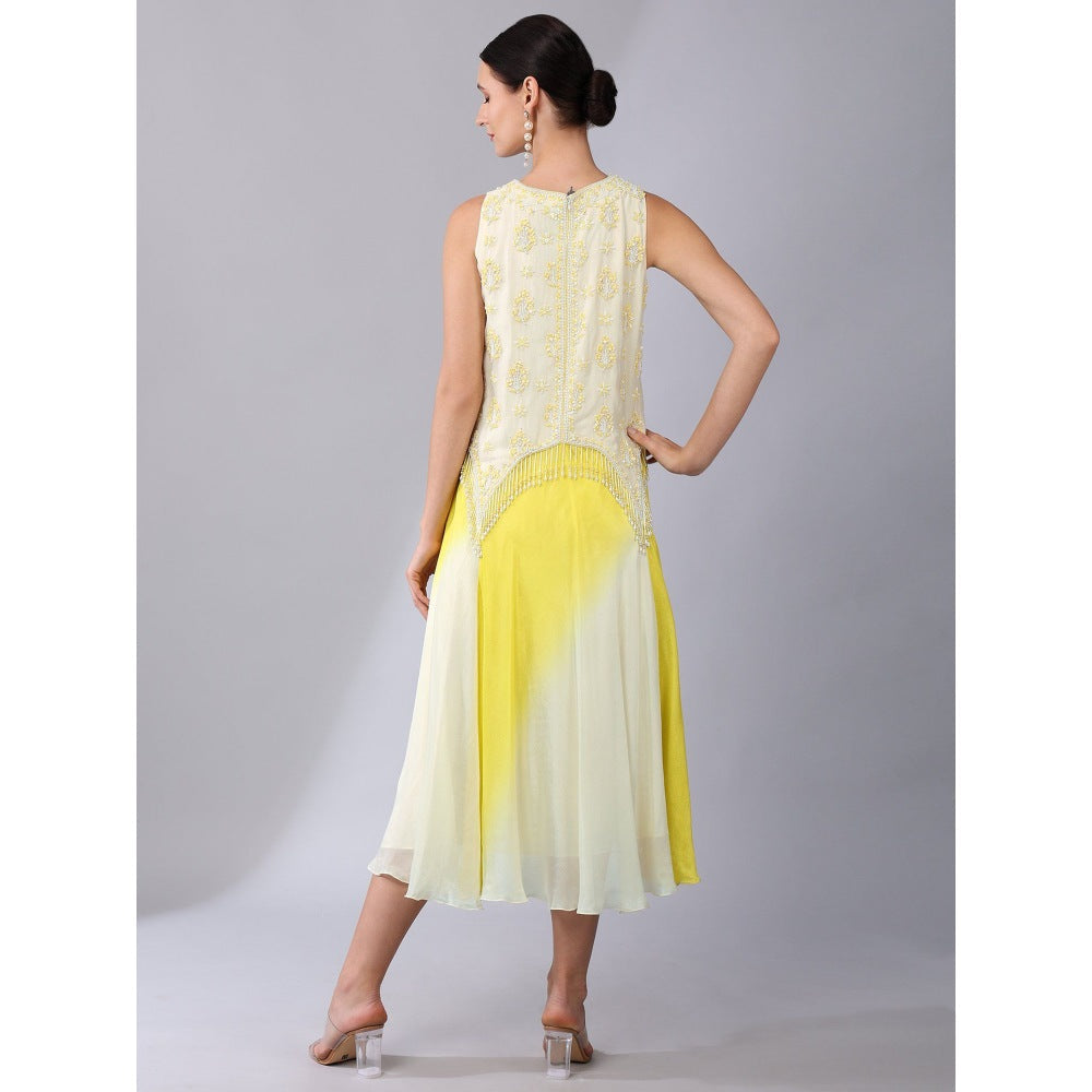 KEITH GOMES Yellow Motif Embroidered Panel Ombre Dress (Set of 2)