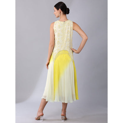 KEITH GOMES Yellow Motif Embroidered Panel Ombre Dress (Set of 2)
