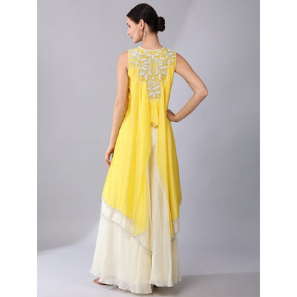 KEITH GOMES Pearl Sequined Organza Silk Double Layer Tunic & Palazzo (Set of 2)
