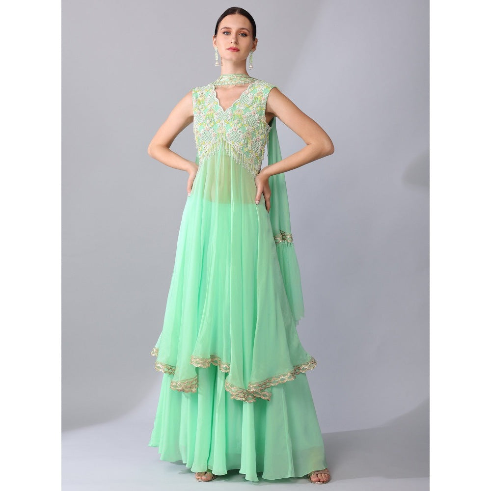 KEITH GOMES Pearl Sequins Embroidered Tunic With Palazzo & Dupatta (Set of 3)