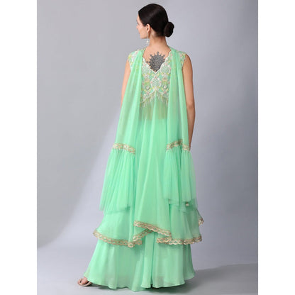 KEITH GOMES Pearl Sequins Embroidered Tunic With Palazzo & Dupatta (Set of 3)