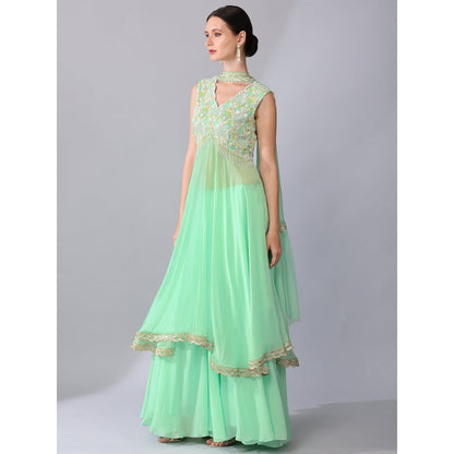 KEITH GOMES Pearl Sequins Embroidered Tunic With Palazzo & Dupatta (Set of 3)
