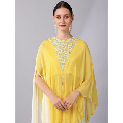 KEITH GOMES Yellow Flower Motifs Yoke Ombre Tunic & Palazzo (Set of 2)