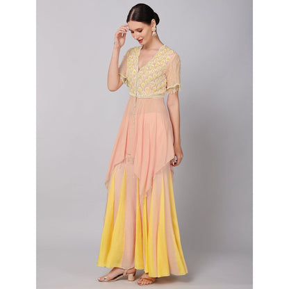 KEITH GOMES Pink Flower Motifs Embroidered Ombre Tunic & Sharara (Set of 2)