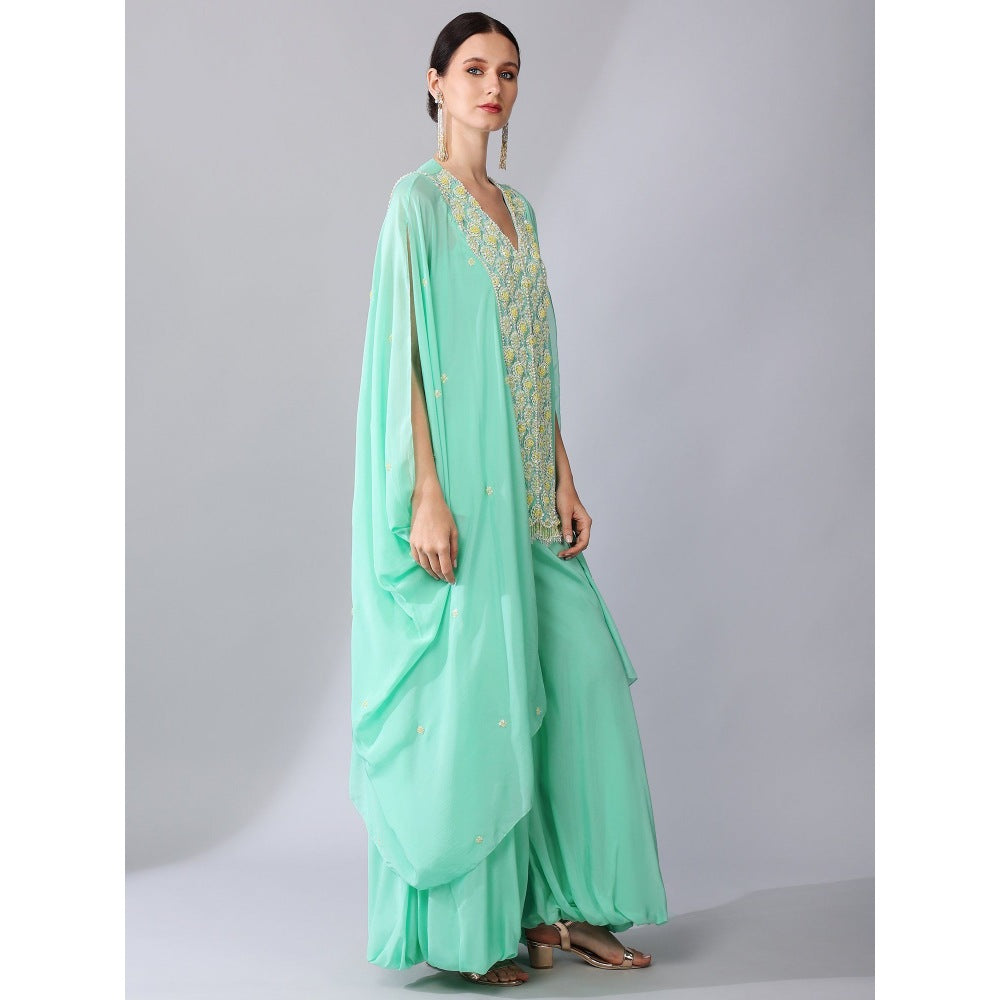 KEITH GOMES Green Flower Motifs Panel Tunic & Palazzo (Set of 2)