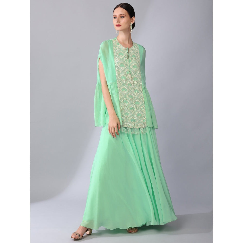 KEITH GOMES Bead Sequined Mint Green Tunic & Palazzo (Set of 2)