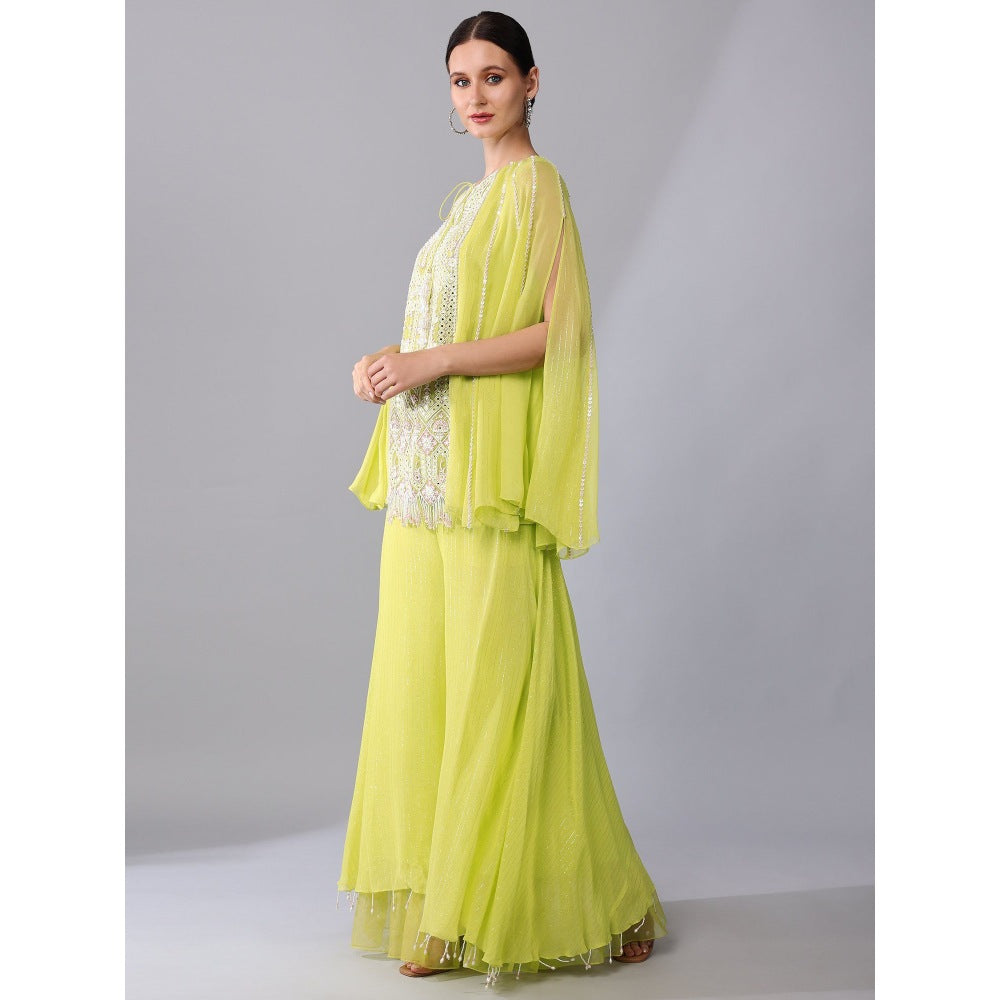 KEITH GOMES Neon Yellow Georgette Panel & Palazzo (Set of 2)