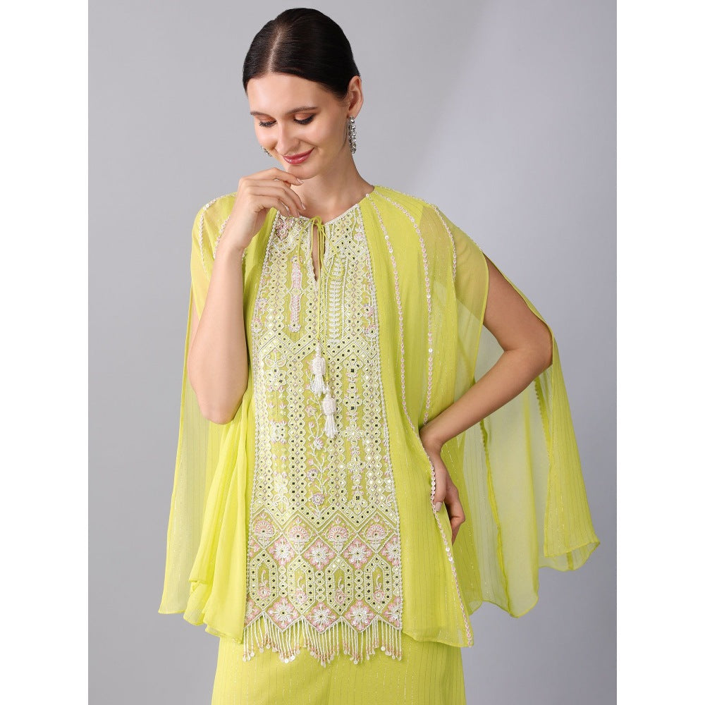 KEITH GOMES Neon Yellow Georgette Panel & Palazzo (Set of 2)