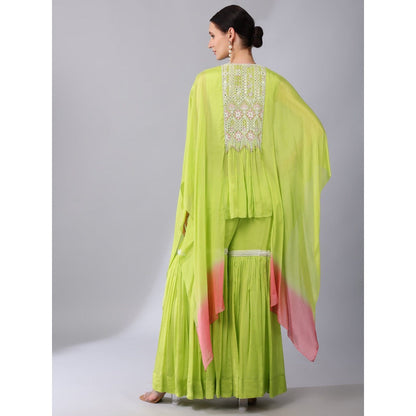 KEITH GOMES Neon Pink Ombre Chiffon Crepe Tunic & Sharara (Set of 2)