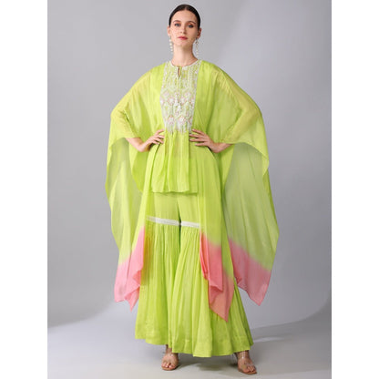 KEITH GOMES Neon Pink Ombre Chiffon Crepe Tunic & Sharara (Set of 2)