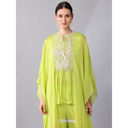 KEITH GOMES Neon Pink Ombre Chiffon Crepe Tunic & Sharara (Set of 2)