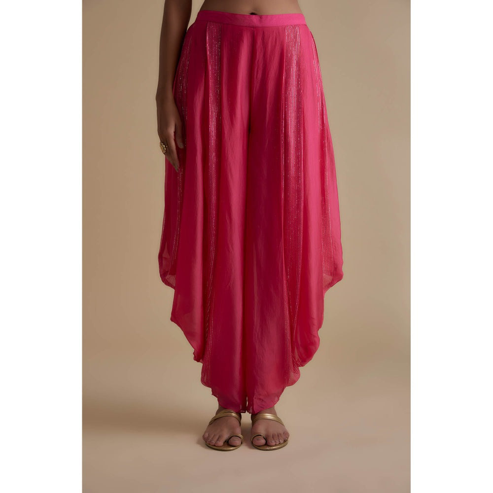 KEITH GOMES Pink Embellished Overlap Tunic & Dhoti (Set of 2)