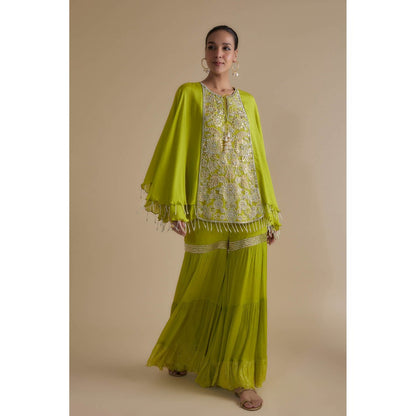 KEITH GOMES Green Bead Embroidered Double Layer Tunic & Palazzo (Set of 2)