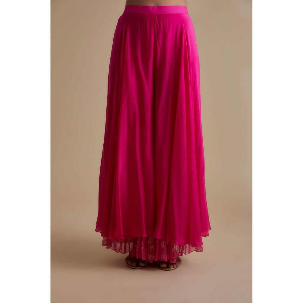 KEITH GOMES Pink Sequins Embellished Cape & Palazzo (Set of 3)