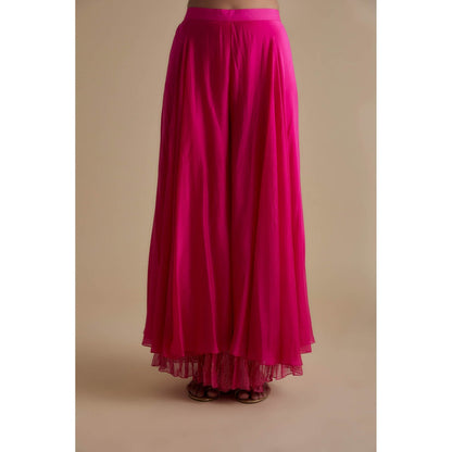 KEITH GOMES Pink Sequins Embellished Cape & Palazzo (Set of 3)