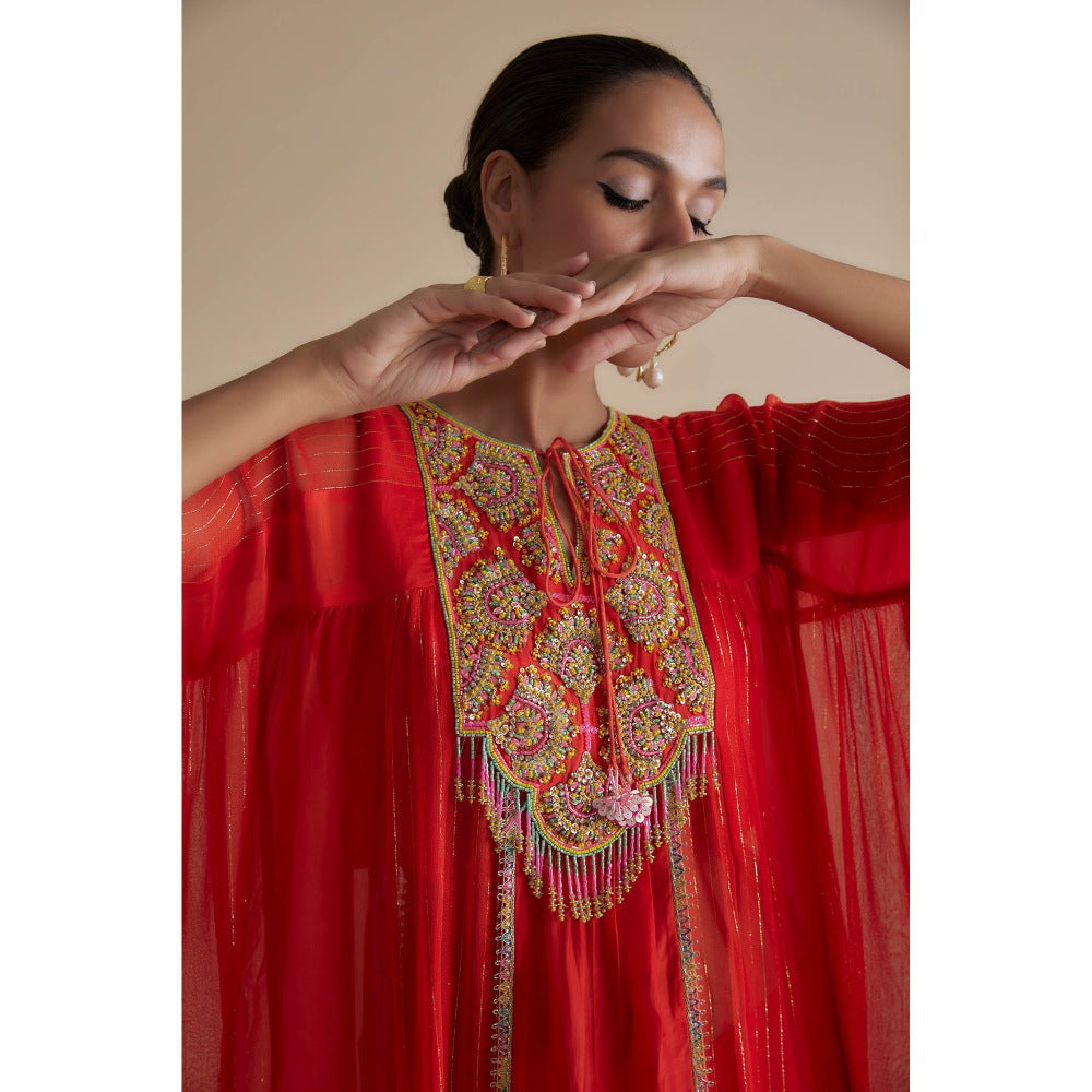 KEITH GOMES Red Sequins Embellished Tunic & Sharara (Set of 2)