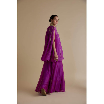 KEITH GOMES Purple Sequin Embellished Panel Tunic & Palazzo (Set of 2)