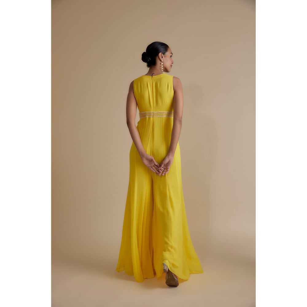 KEITH GOMES Yellow Glass Bead Embellished Jumpsuit