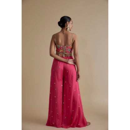 KEITH GOMES Pink Embellished Strap Tunic Dupatta & Palazzo (Set of 3)