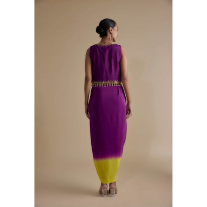 KEITH GOMES Purple Embellished Overlap Blouse & Skirt (Set of 2)
