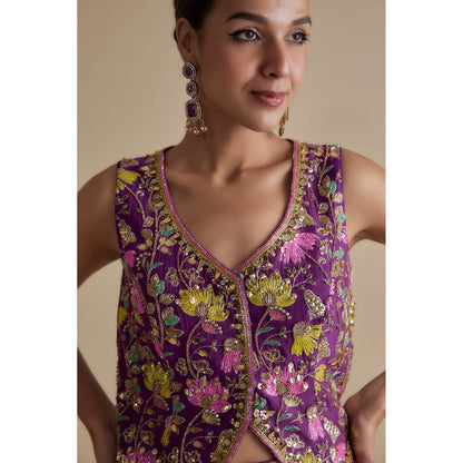KEITH GOMES Purple Embellished Overlap Blouse & Skirt (Set of 2)