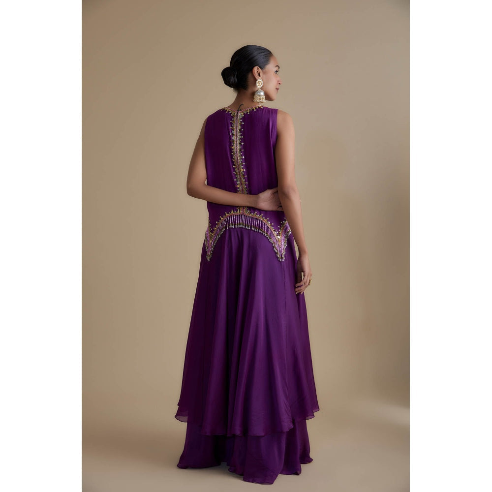 KEITH GOMES Purple Embellished Tunic Dupatta & Palazzo (Set of 3)