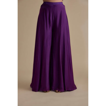 KEITH GOMES Purple Embellished Tunic Dupatta & Palazzo (Set of 3)
