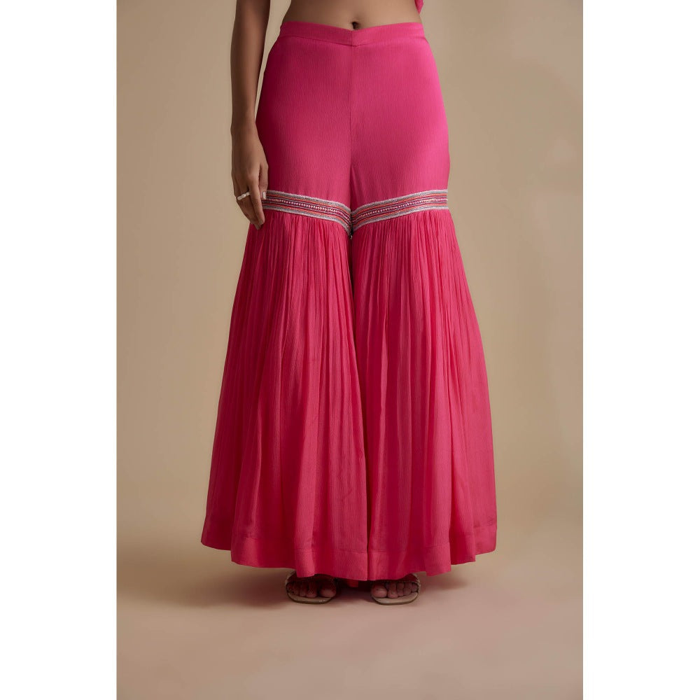 KEITH GOMES Pink Glass Bead Embellished Incut Tunic & Sharara (Set of 2)