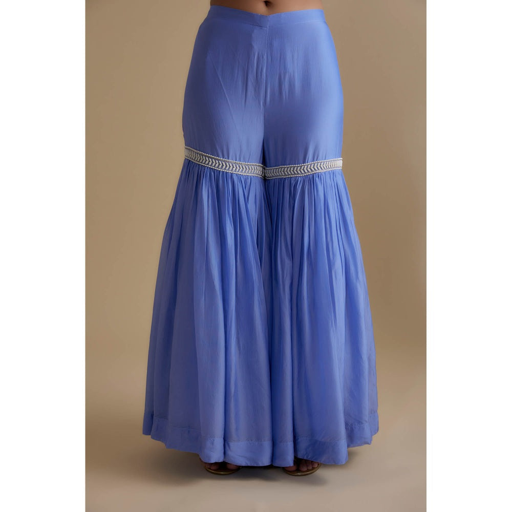 KEITH GOMES Blue Sequin And Mirror Embroidered Tunic Sharara & Dupatta (Set of 3)