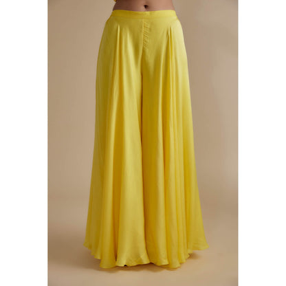 KEITH GOMES Yellow Sequins & Bead Embroidered Tunic Palazzo & Dupatta (Set of 3)