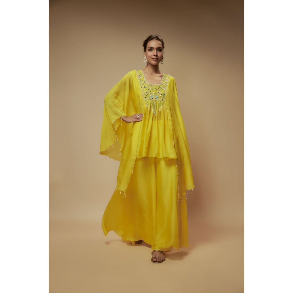 KEITH GOMES Yellow Organza Palazzo With Top (Set of 2)