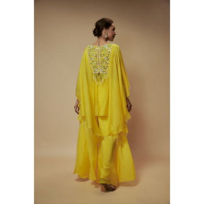 KEITH GOMES Yellow Organza Palazzo With Top (Set of 2)