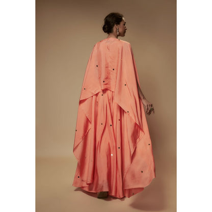 KEITH GOMES Peach Silk Flare Palazzo With Top And Slip (Set of 3)