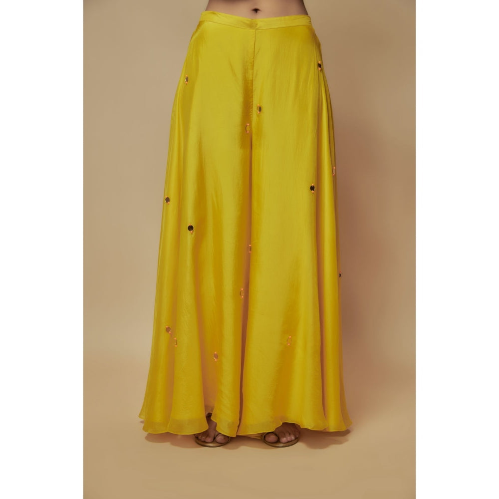 KEITH GOMES Green Organza Palazzo With Top And Dupatta (Set of 3)