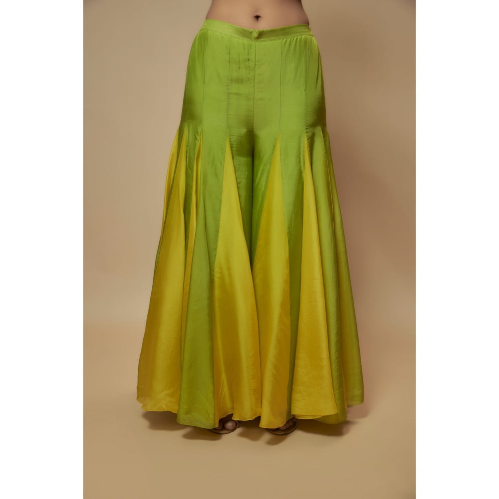 KEITH GOMES Green Silk Organza Top With Sharara And Dupatta (Set of 3)