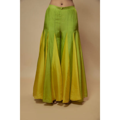 KEITH GOMES Green Silk Organza Top With Sharara And Dupatta (Set of 3)