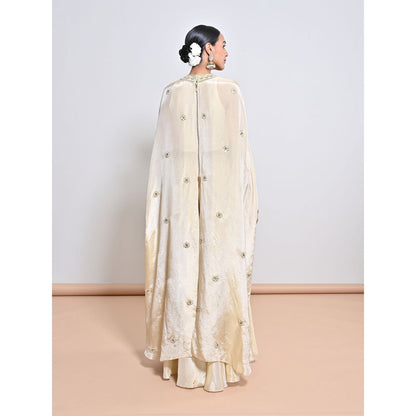 KEITH GOMES Ivory Embroidered Cape with Slip and Palazzo